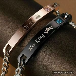 His Queen Her King Stainless Steel His and Hers Couple Bracelet Lovers Gift